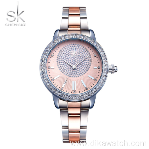 shengke k0075 fashion diamond steel belt ladies watch factory direct sales 2021 new